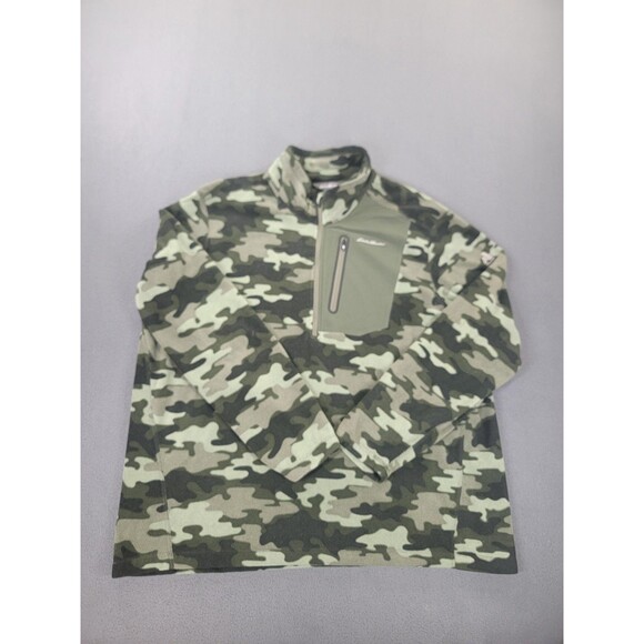 Eddie Bauer First Ascent Pullover Mens 2XL Green Camo Fleece Quarter Zip Pocket - Picture 1 of 12
